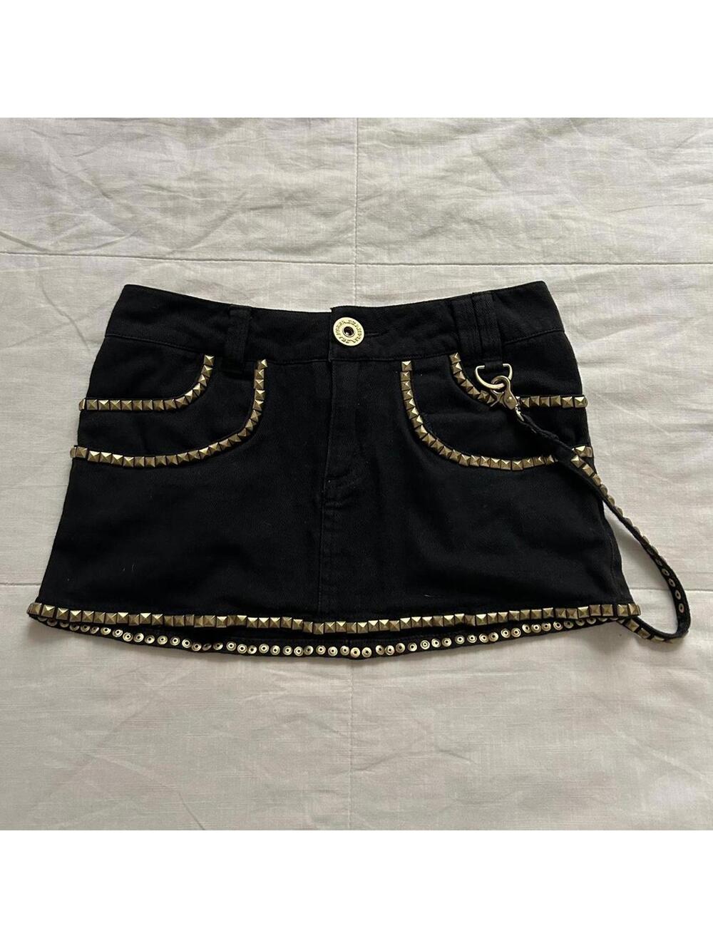 d.i.a. Y2K Black Studded Chain Mini Skirt Heisei Gyaru XS Japan